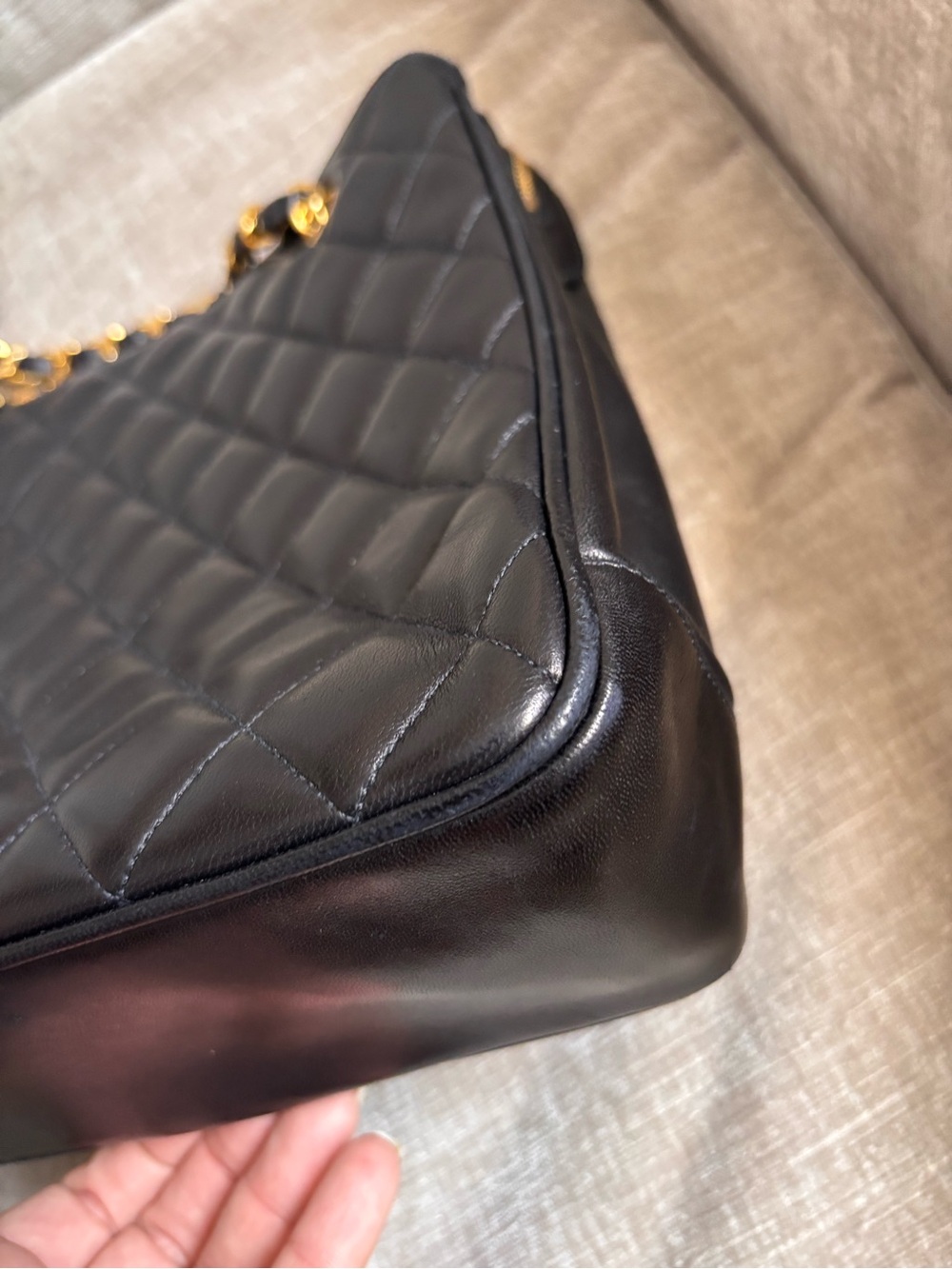 Authentic CHANEL 1991 Vintage 24k gold black lambskin quilted leather classic - Picture 9 of 16